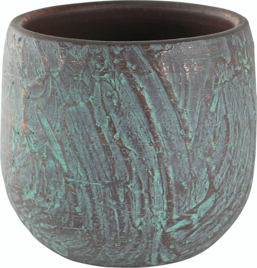 Ter Steege Bloempot plantenpot van keramiek in de kleur antiek brons met diameter 15 cm en hoogte 13 cm
