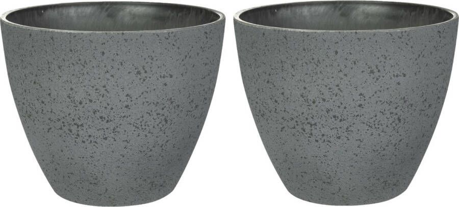 Ter Steege Bloempot plantenpot 2x buiten antraciet D19 H15 cm