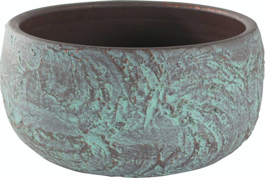 Ter Steege Bloempot plantenpot schaal van keramiek in de kleur antiek brons groen met diameter 28 cm en hoogte 13 cm