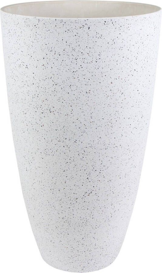 Ter Steege Hoge bloempot plantenpot vaas gerecycled kunststof steenpoeder wit dia 29 cm en hoogte 50 cm Binnen en buiten