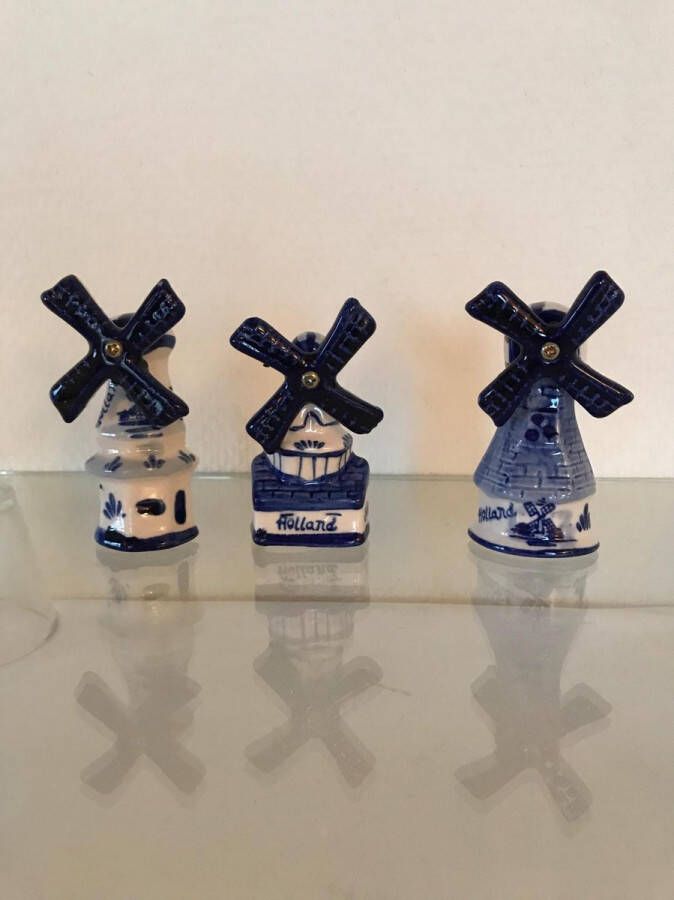 Ter Steege koelkastmagneet molen 3 verschillende types handgeschilderd Delfts blauw