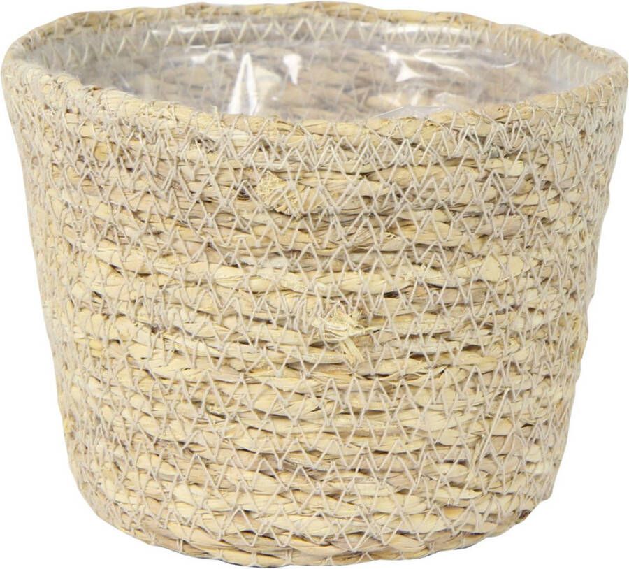 Ter Steege Plantenpot bloempot van jute zeegras diameter 13 cm en hoogte 10 cm creme beige Met binnenkant van plastic