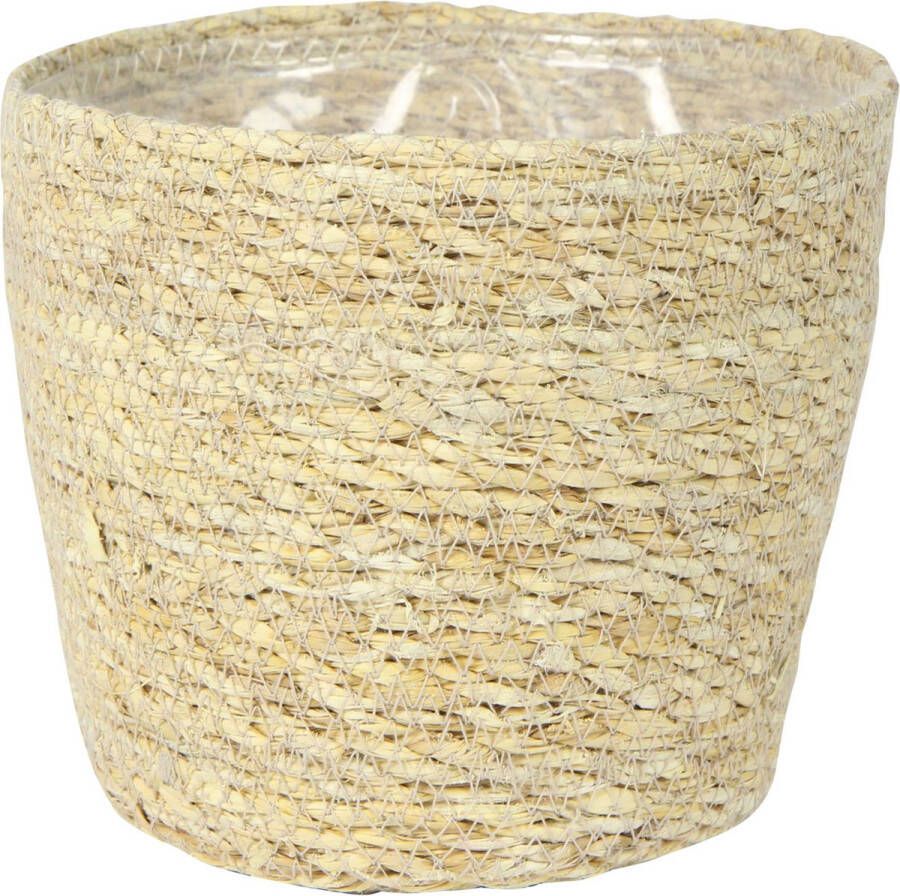 Ter Steege Plantenpot bloempot van jute zeegras diameter 18 cm en hoogte 16 cm creme beige Met binnenkant van plastic