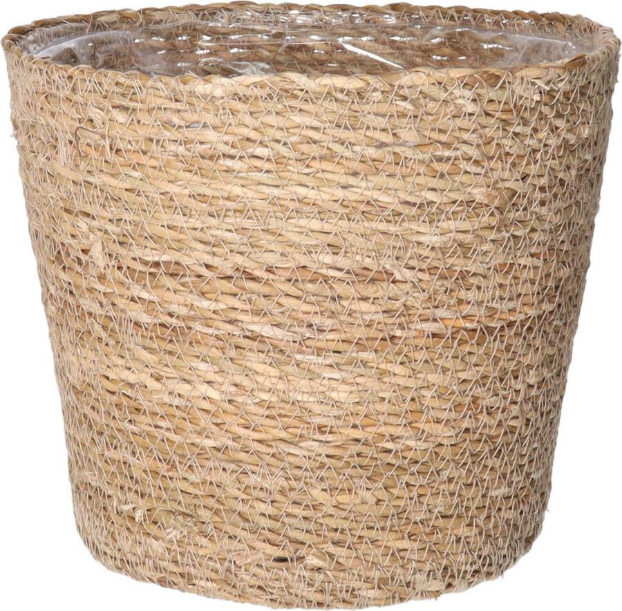 Ter Steege Plantenpot bloempot van jute zeegras diameter 22 cm en hoogte 19 cm creme beige Met binnenkant van plastic