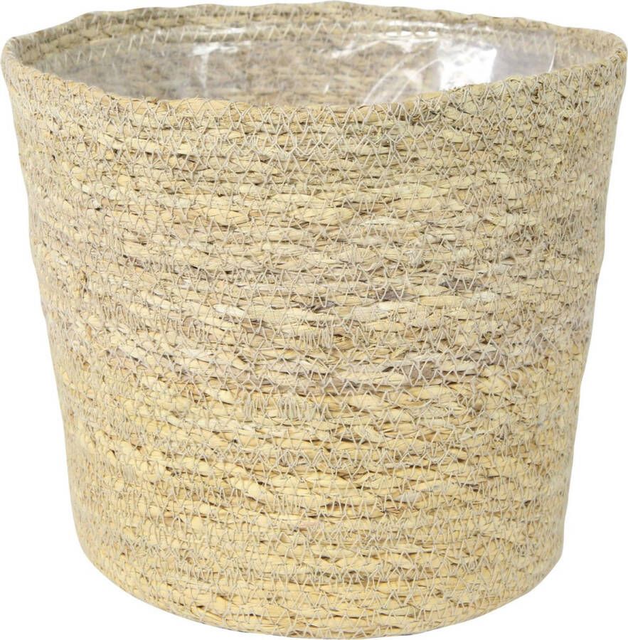 Ter Steege Plantenpot bloempot van jute zeegras diameter 26 cm en hoogte 23 cm creme beige Met binnenkant van plastic