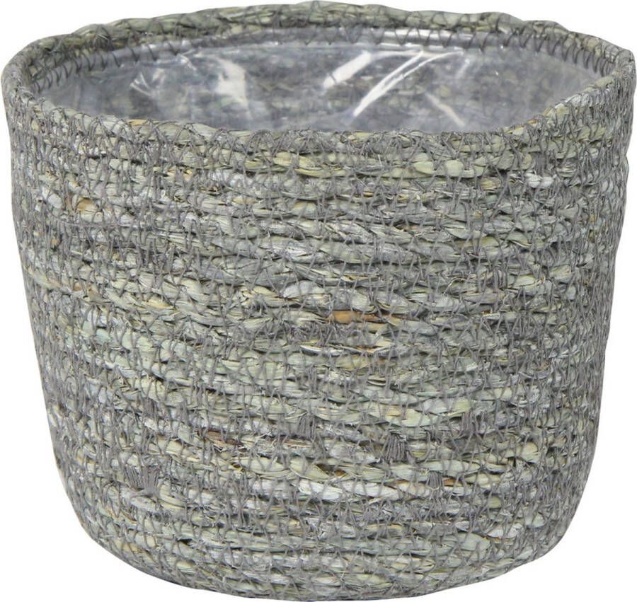 Steege Plantenpot bloempot van jute zeegras diameter 15 cm en hoogte 12 cm ijsblauw grijs Met binnenkant van plastic