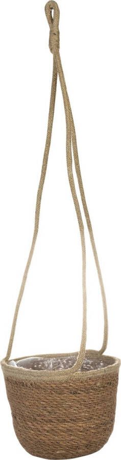 Ter Steege Hangende plantenpot bloempot van jute zeegras diameter 17 cm en hoogte 14 cm camel bruin Met binnenkant van plastic