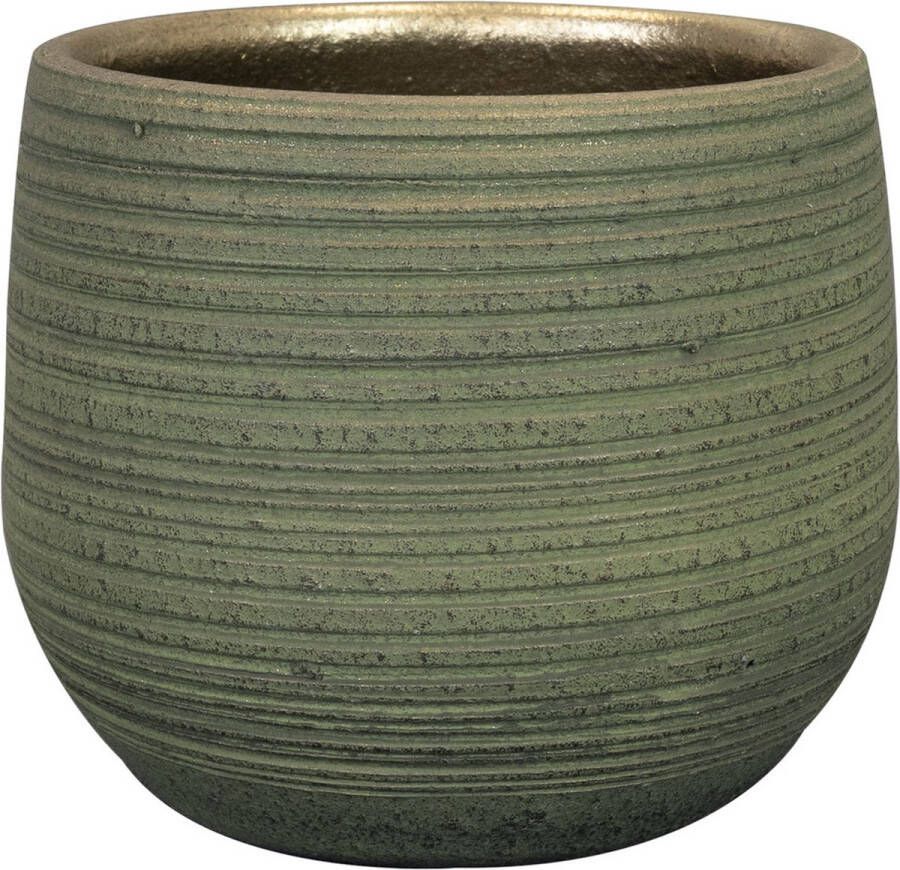 Ter Steege Plantenpot bloempot Keramiek Donkergroen Stripes Relief D18 h16 Cm Plantenpotten