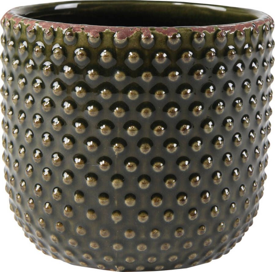 Ter Steege Plantenpot bloempot Luxery Spike keramiek groen Bolletjes motief D14 x H13 cm