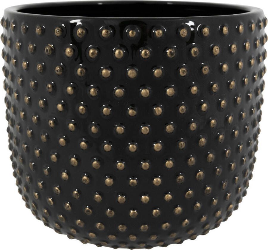 Ter Steege Plantenpot bloempot Luxery Spike keramiek zwart Bolletjes motief D15 x H13 cm