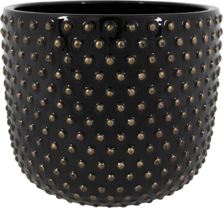 Ter Steege Plantenpot bloempot Luxery Spike keramiek zwart Bolletjes motief D21 x H17 cm Plantenpotten