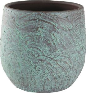 Ter Steege Bloempot plantenpot van keramiek in de kleur antiek brons groen met diameter 28 cm en hoogte 25 cm