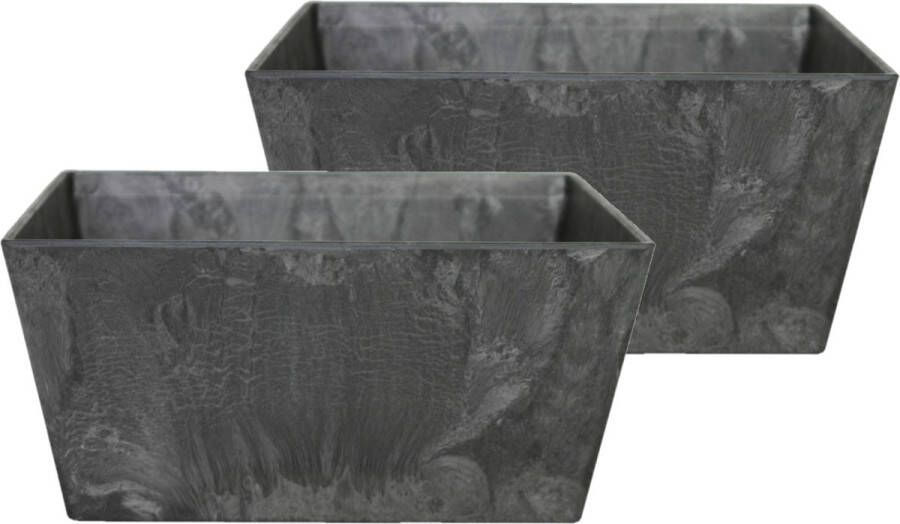 Ter Steege Set van 2x stuks bloempot plantenpot balkonbak gerecycled kunststof steenpoeder zwart dia 25 cm H12 cm Binnen en buiten gebruik