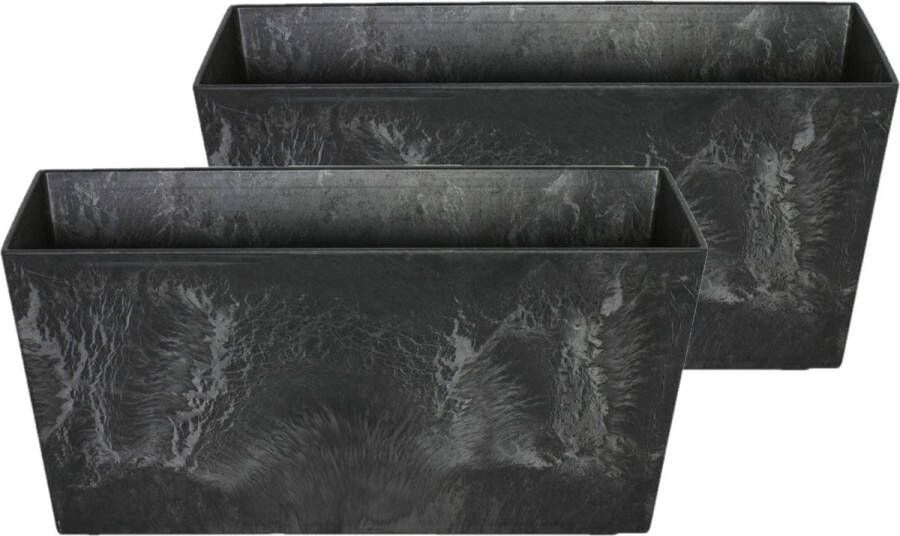 Ter Steege Set van 2x stuks bloempot plantenpot balkonbak gerecycled kunststof steenpoeder zwart dia 30 cm H14 cm Binnen en buiten gebruik
