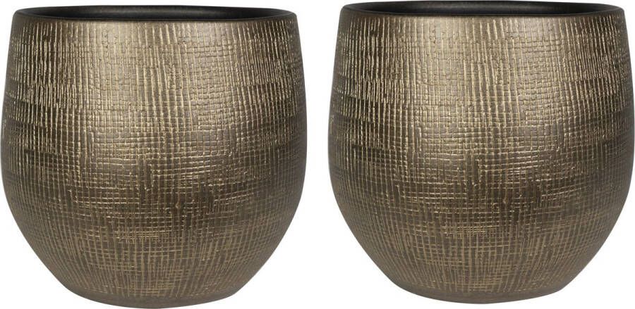 Steege 2x Stuks Plantenpot bloempot Keramiek Metal Goud 27 X 28 Cm Plantenpotten