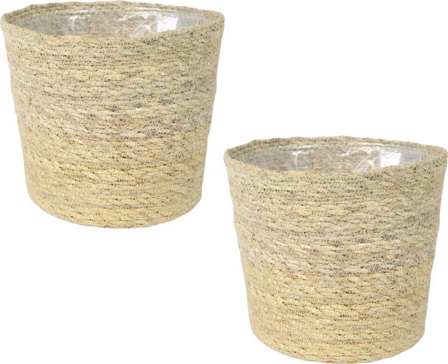 Ter Steege Set van 2x stuks plantenpot bloempot van jute zeegras diameter 30 cm en hoogte 26 cm creme beige Met binnenkant van plastic