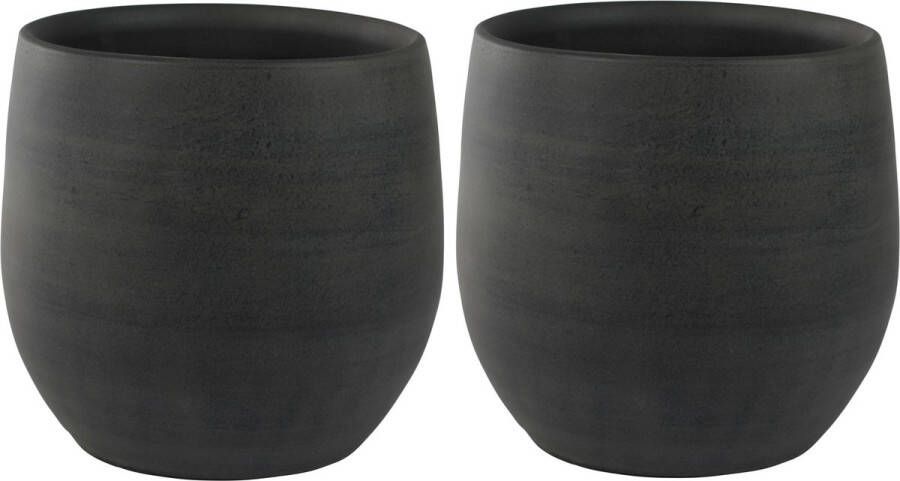 Ter Steege Set van 2x stuks plantenpotten bloempotten in een strakke Modern design look grafiet Dia 36 cm en Hoogte 32 cm
