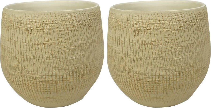 Ter Steege Set van 2x stuks plantenpotten bloempotten in een strakke Modern design look zand beige Dia 18 cm en Hoogte 16 cm