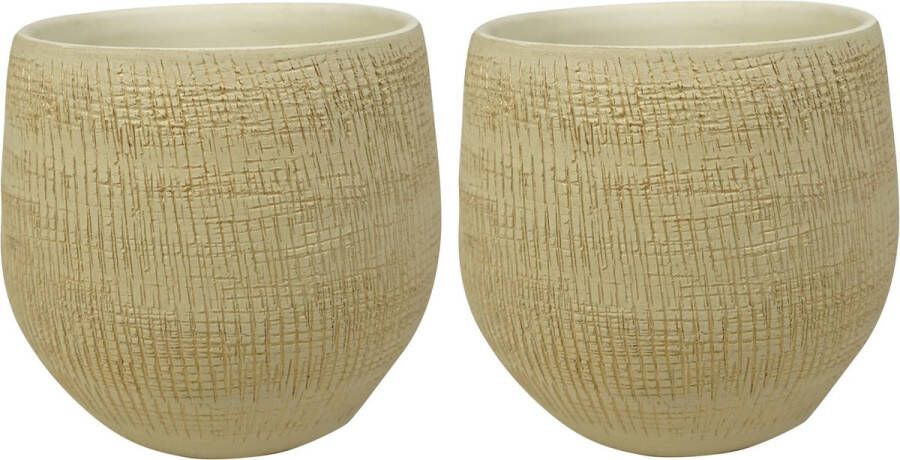 Ter Steege Set van 2x stuks plantenpotten bloempotten in een strakke Modern design look zand beige Dia 22 cm en Hoogte 20 cm