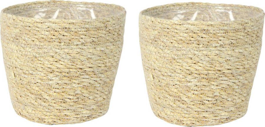 Ter Steege Set van 3x stuks plantenpot bloempot van jute zeegras diameter 18 cm en hoogte 16 cm creme beige Met binnenkant van plastic