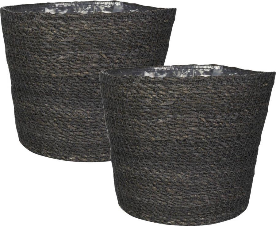 Ter Steege Set van 3x stuks plantenpot bloempot van jute zeegras diameter 18 cm en hoogte 16 cm grijs Met binnenkant van plastic