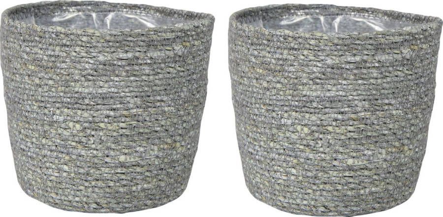 Ter Steege Set van 3x stuks plantenpot bloempot van jute zeegras diameter 18 cm en hoogte 16 cm ijsblauw grijs Met binnenkant van plastic