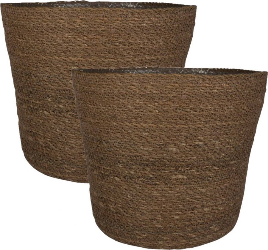Ter Steege Set van 3x stuks plantenpot bloempot van jute zeegras diameter 26 cm en hoogte 23 cm camel bruin Met binnenkant van plastic