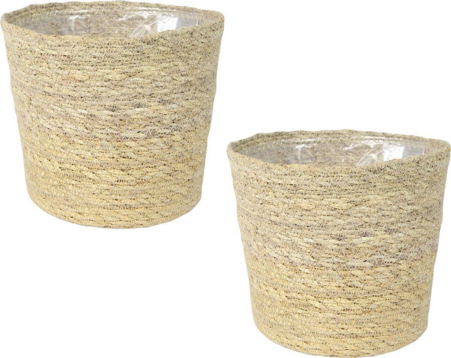 Ter Steege Set van 3x stuks plantenpot bloempot van jute zeegras diameter 26 cm en hoogte 23 cm creme beige Met binnenkant van plastic