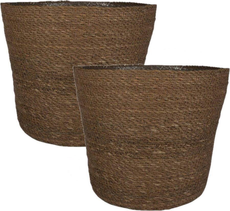 Ter Steege Set van 3x stuks plantenpot bloempot van jute zeegras diameter 30 cm en hoogte 26 cm camel bruin Met binnenkant van plastic