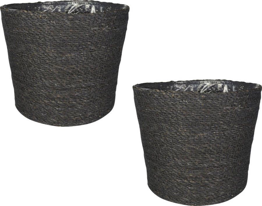 Ter Steege Set van 3x stuks plantenpot bloempot van jute zeegras diameter 30 cm en hoogte 26 cm grijs- Met binnenkant van plastic