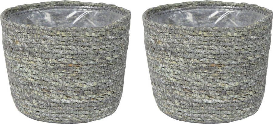 Ter Steege Set van 4x stuks plantenpot bloempot van jute zeegras diameter 15 cm en hoogte 12 cm ijsblauw grijs Met binnenkant van plastic