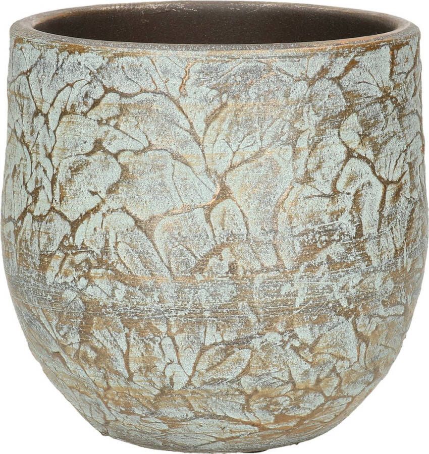 Ter Steege Bloempot plantenpot van keramiek in de kleur antiek brons groen met diameter 18 cm en hoogte 16 cm