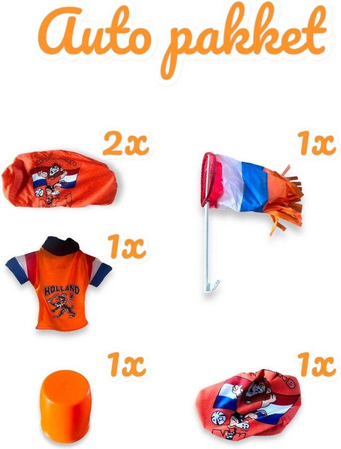 Tergotec De OranjeFan Autopakket 5-delig EK Voetbal 2024 oranje versiering auto vlag autospiegelhoezen tankdophoesje trekhaakdop autoshirt
