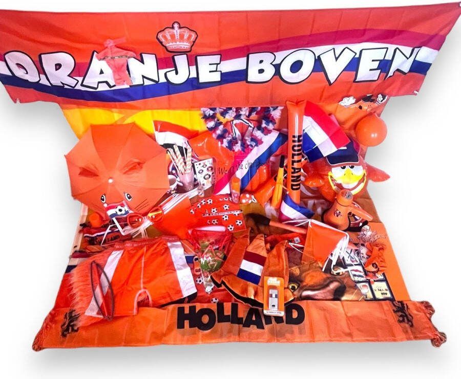 Tergotec De OranjeFan Giga EK-pakket XXXL – 103-delig voor DE oranje supporter! EK voetbal 2024 oranje versiering oranje vlaggetjes vlaggenlijnen Nederlands Elftal EK 2024 oranje decoratie oranje vlag voetbal
