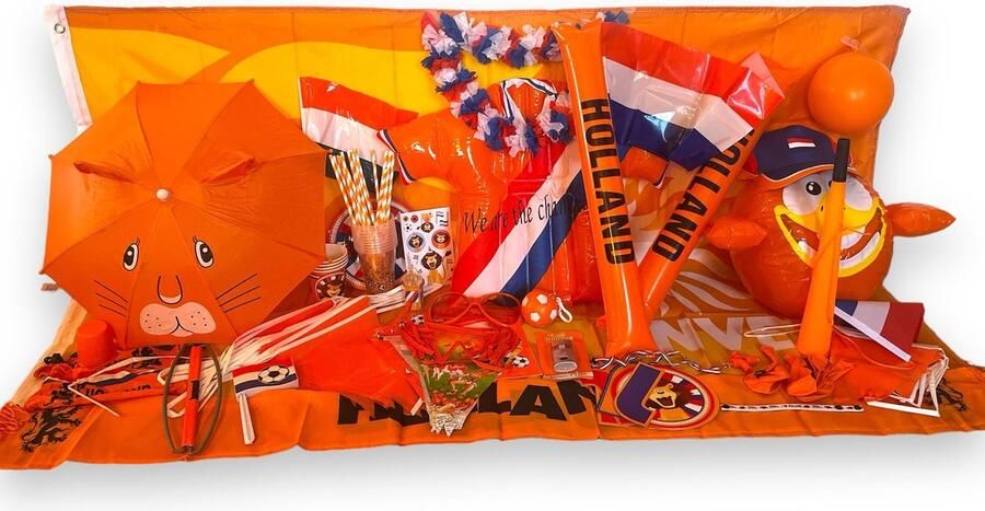 Tergotec De OranjeFan EK-pakket L – 84-delig voor DE oranje supporter! EK voetbal 2024 oranje versiering oranje vlaggetjes vlaggenlijnen Nederlands Elftal EK 2024 oranje decoratie oranje vlag slingers voetbal
