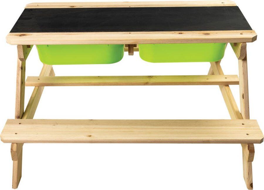 TERRA GARDEN Speeltafel met Zandbak Waterbak Krijtbord Watertafel Kindertafel met Bankjes Picknicktafel Kinderen Zandtafel 90 x 86 cm