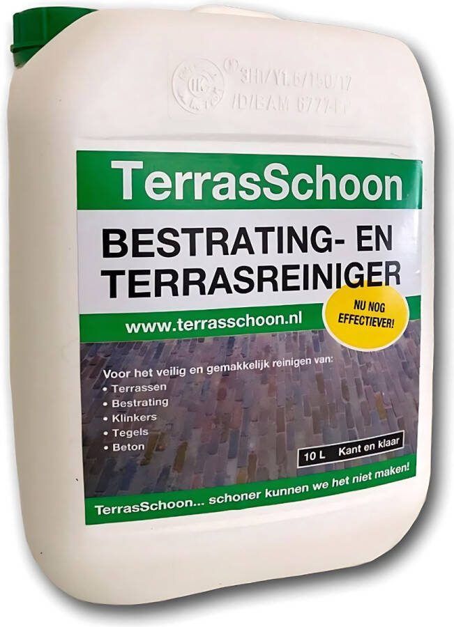 TerrasSchoon 10 liter Kant en Klaar Milieuvriendelijke Terras en Bestratingsreiniger Biologisch afbreekbaar Krachtige formule Schoonmaakazijn 120 m²