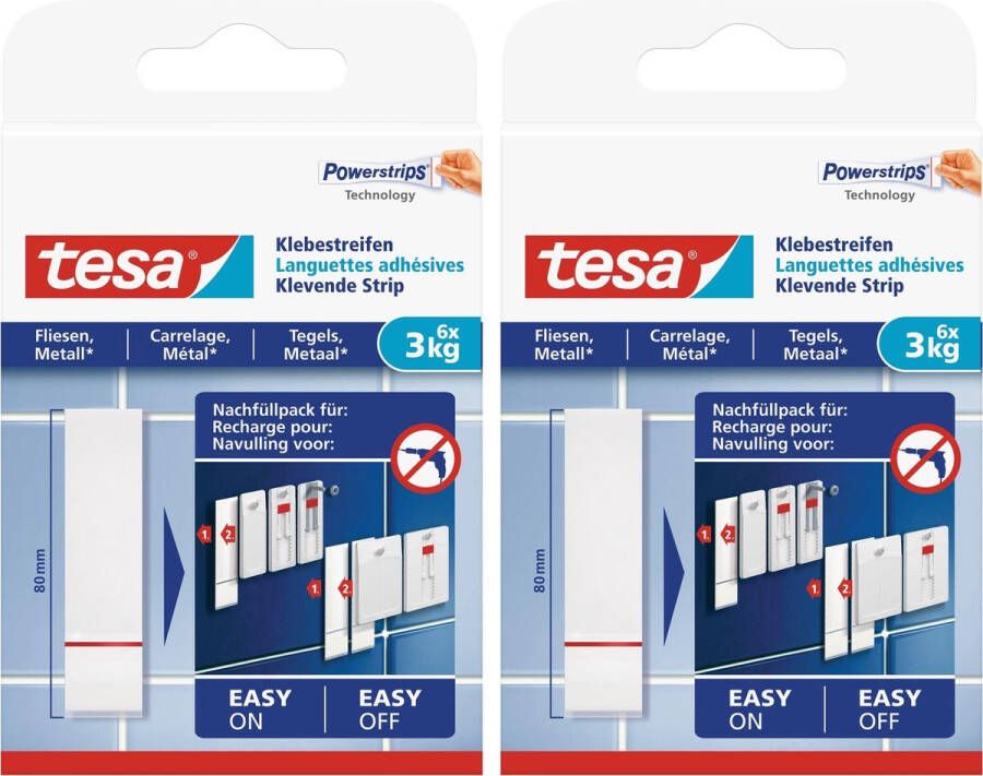 Tesa 12x Powerstrips voor tegels metaal klusbenodigdheden Huishouden Plakstrips powerstrips Dubbelzijdig Zelfklevend Tape strips plakkers