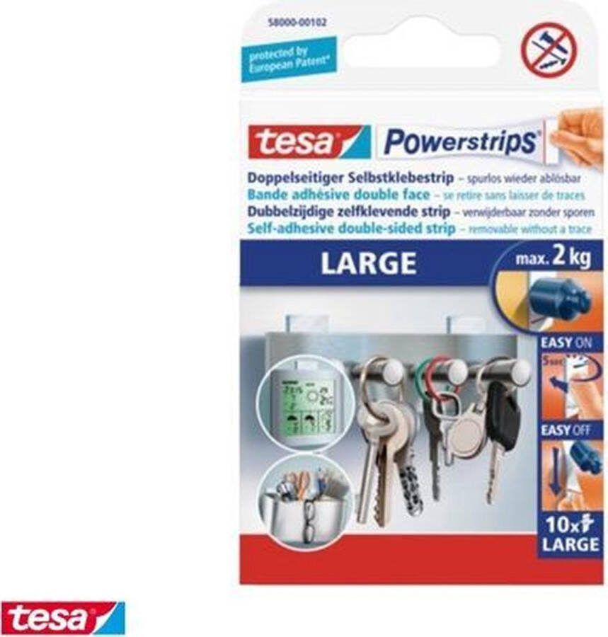Tesa 3X powerstrips Zelfklevende strip Dubbelzijdig Large 10 stuks Transparant