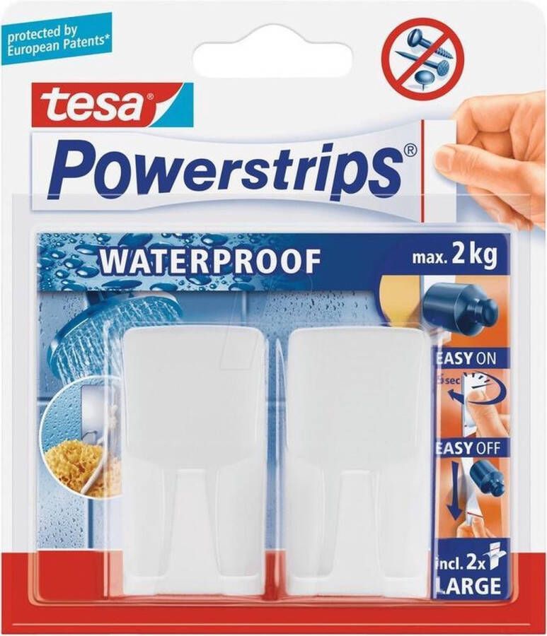 Tesa 6x Powerstrips haken waterproof Klusbenodigdheden Huishouden Verwijderbare haken Opplak haken 2 stuks