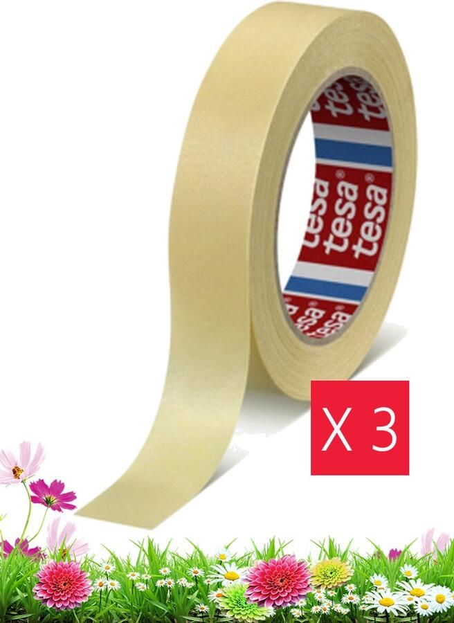 Tesa voordeelset 3 rollen van 50m (vanaf € 7 96 per rol) beige 25mm breed afplaktape schilderstape