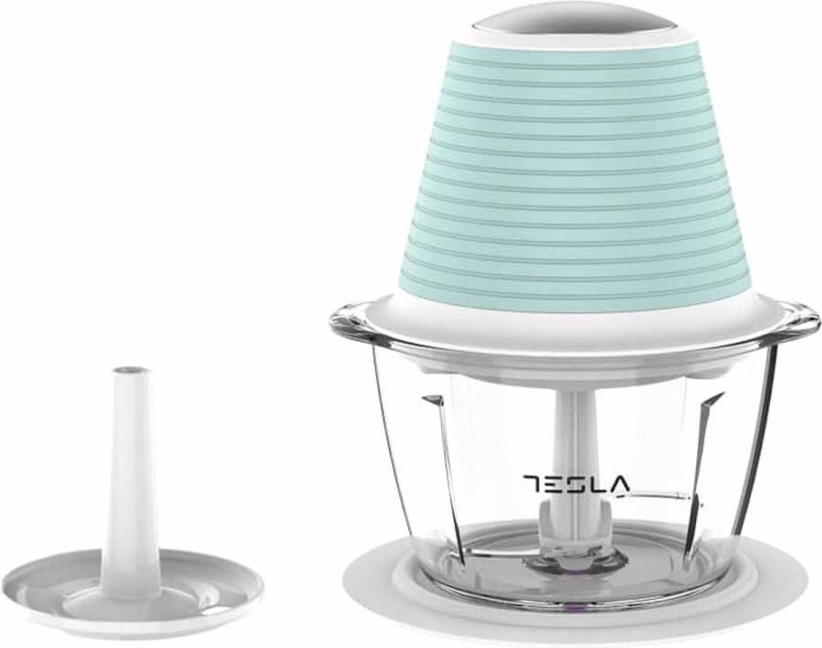 Tesla FC510BWS Hakmolen Retro 1L 2 RVS Messen 350W Snijdt hakt & mixt Blauw Wit