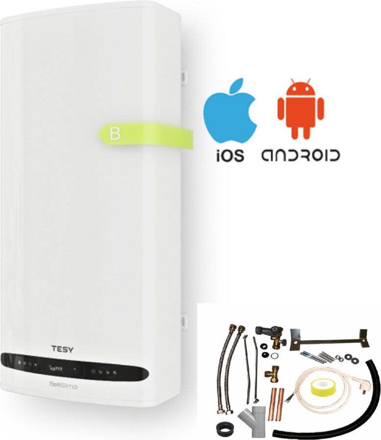 Tesy BelliSlimo 80 liter design smart boiler met controle via internet en een meegeleverde verticale montageset