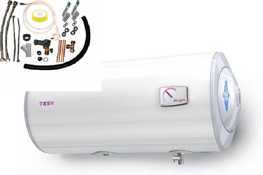 Tesy Bi-Light elektrische warm water boiler 80 L horizontaal met inbegrepen installatieset muurmontage