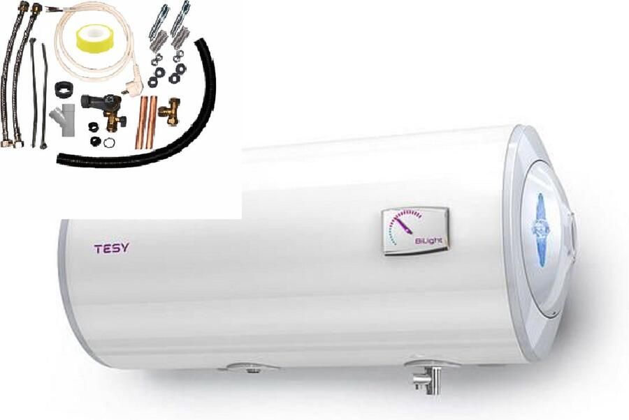 Tesy Bi-Light elektrische warm water boiler 100 L horizontaal met inbegrepen installatieset muurmontage