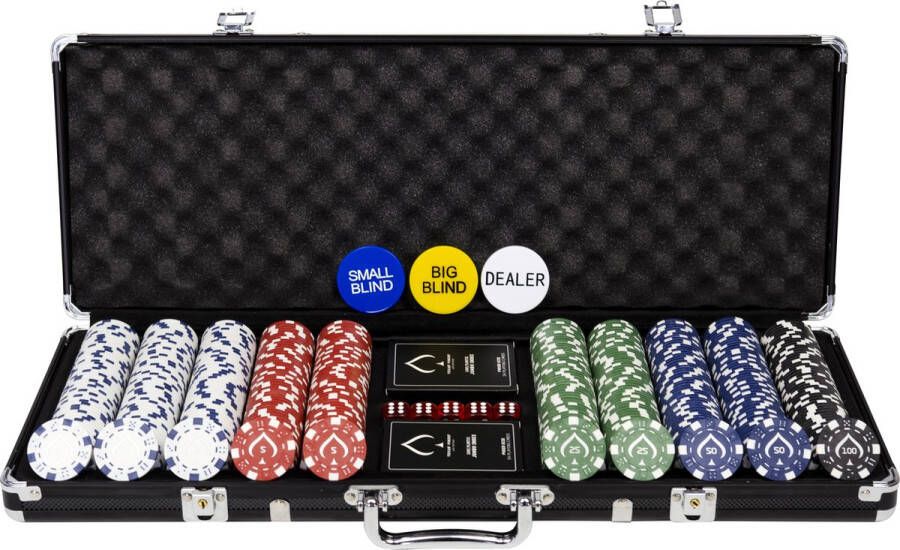 Texas' Finest Matt Black Pokerset 500 Pokerchips Casino Custom Speelkaarten