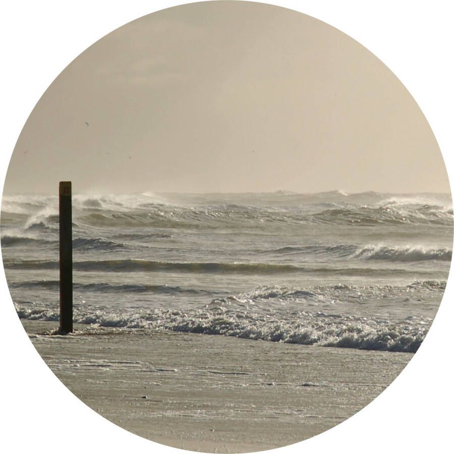 Texelphotos.nl Muurcirkel -Texel Golven Noordzee – Strandpaal Wanddecoratie rond Wandcirkel – Winter Duinen Strand Natuur Noordzee Forex – lichtgewicht PVC 60x60 cm Binnen en Buiten