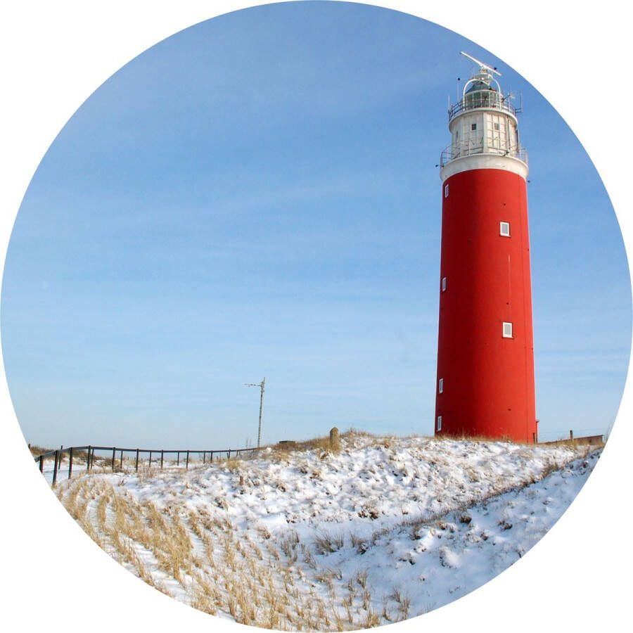 Texelphotos.nl Muurcirkel -Texel Vuurtoren sneeuw Wanddecoratie rond Wandcirkel Natuur Winter Duinen Strand Forex lichtgewicht PVC 50x50 cm Binnen en Buiten