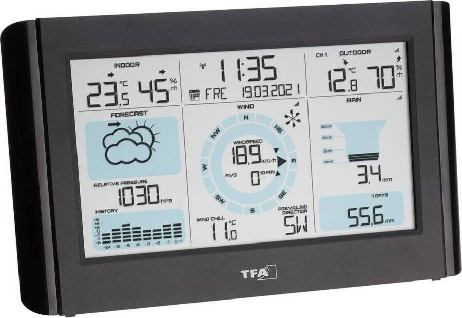 TFA Dostmann WEATHER PRO 35.1161.01 Draadloos weerstation Verwachting voor 12 tot 24 uur Aantal sensoren max.: 3