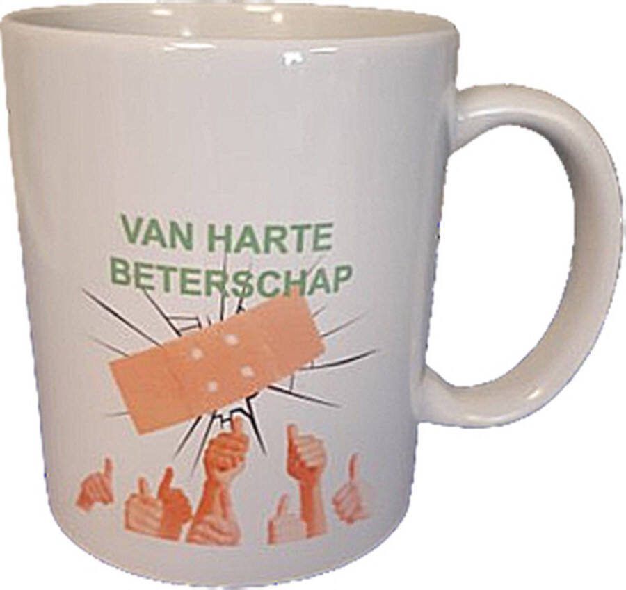 TGL Mok beker Van harte beterschap. Opkikker cadeau. Pleister